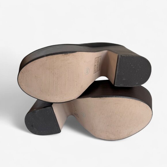 Office London Chunky Platform Heels Black Leather Ankle Strap 40/9 - Picture 6 of 9